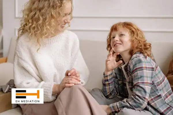 Happy mother and child after sorting child arrangements mediation Potters Bar